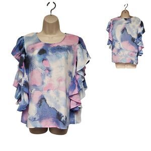 Zac & Rachel Tie Dye Round Neck Short Sleeve Blue/Pink Size Medium